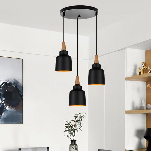 Anhängerlampen moderne LED -Leuchten Schwarze Küchenhalte Schlafzimmer Tisch Esszimmer Hanging Lampenschirm Home Nordic 3 Köpfe Kronleuchter