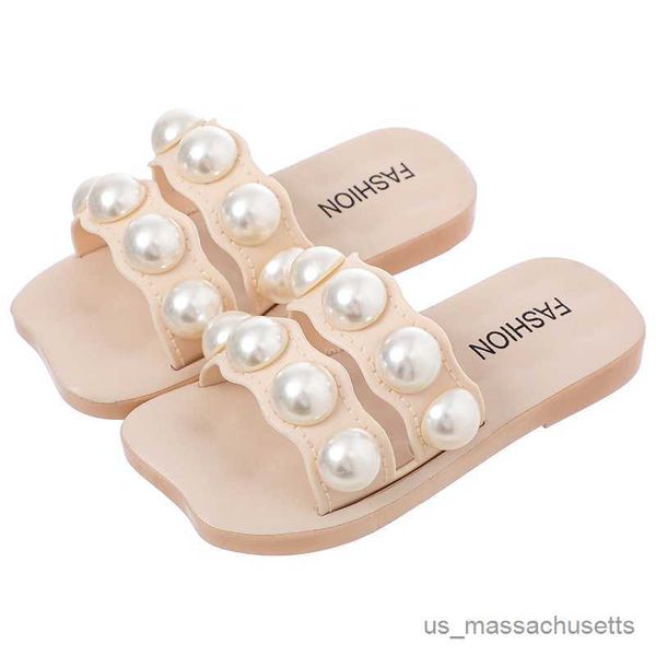 Pantofole per bambini pannelli per perle da esterno principessa soft sole slip calzature ragazze flip traspiranti r230815