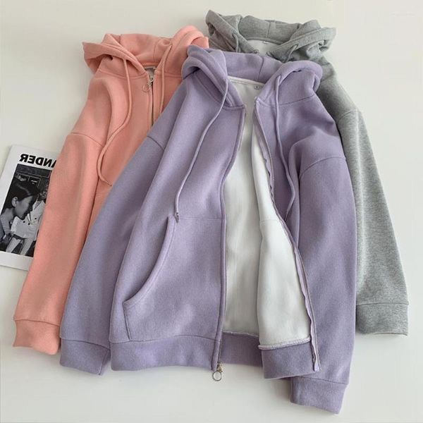 Damen Hoodies Massive Sweatshirts Koreanischer Stil Lose lässige Zipper -Strickjacke 2023 Winter verdicken weibliche Outwear