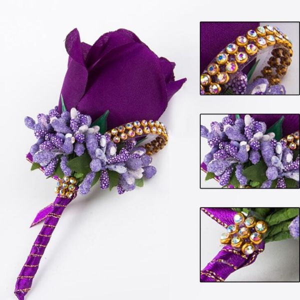 Elfenbein Red Bester Mann Corsage für Bräutigam Bräutigamsman Seiden Rose Blume Hochzeitsanzug Boutonnieres Accessoires