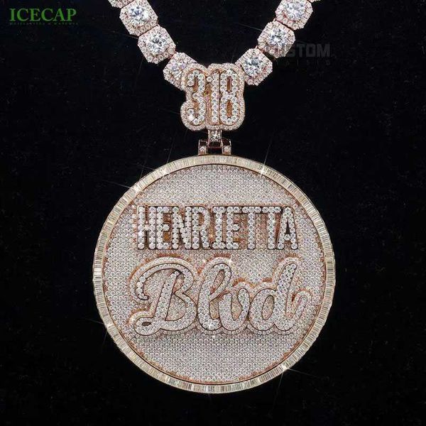 Кулон хип -хоп подвесной круглый разрез Moissanite Настройка письма розового золота ice out diamond pendant
