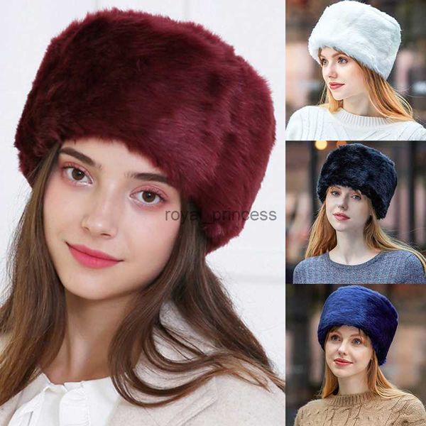 Berretti/teschi tappi per cranio russo da sci soft da sci russo Cappello auricolare Fashioni Rrabbit Artificiale in pelliccia di pelliccia di pelliccia artificiale Calsata rotonda Flat Cappello da donna Z230815