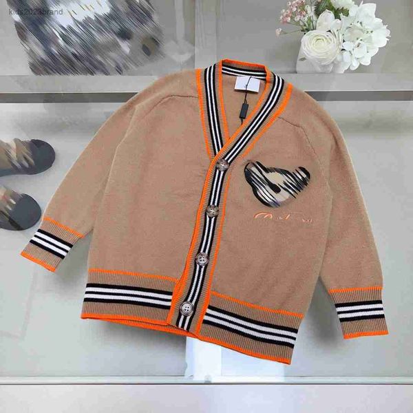 Designer Kids Strickjacke Brust Tierkopf Porträt Baby Pullover Größe 100-160 cm Multi-Farb-Streifenkanten Langarmjacke Juli 28