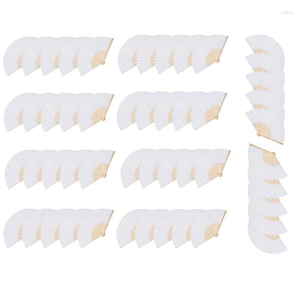 Estatuetas decorativas 50pcs fãs de mão de casamento fã de mão branca fã de bambu chinês dobramento para suprimentos de festa/decoração de casa/presente de bricolage