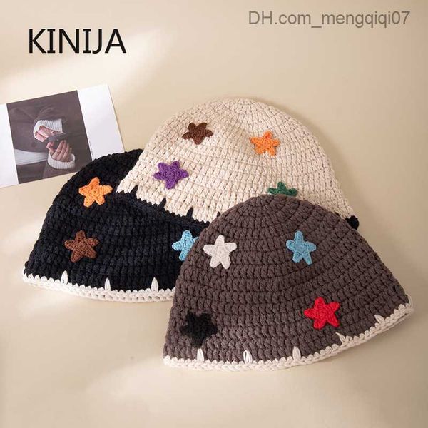 Caps Hüte Winter handgefertigte Häkelschaufelhut mit fünf Sternen, die für Frauen koreanische Mode mit mehrfarbigen Bohnen geeignet sind Z230815