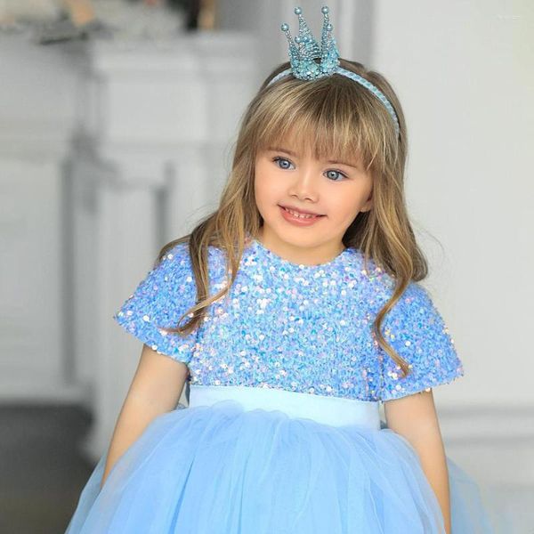 Girl Dresses tulle a mezza vena glitter stratificata principessa fiore di nozze palla di bellezza prima comunione regalo per bambini
