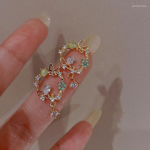 Hölzer Ohrringe Sommer Frisch Korea Stil süßer Schmetterling Blume Zirkon Ohrhörer Ohrring für Frauen Mädchen Party Schmuck Geschenke 2023 Trend