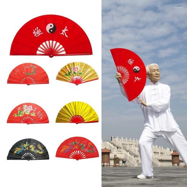 Figurine decorative Fan di bambù cinese Tai Chi Martial Arts Training Multifunctional Folding Stage Fan destra per la danza Yoga