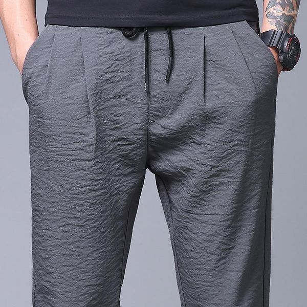 Calça masculina gelo seda de verão homens casuais dstring solto treinamento fino e seco thin suor preto