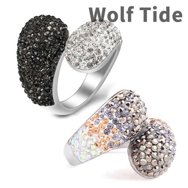Novo titânio de titânio de luxo de moda aço inoxidável feminino bling preto diamante anel de dedo banda