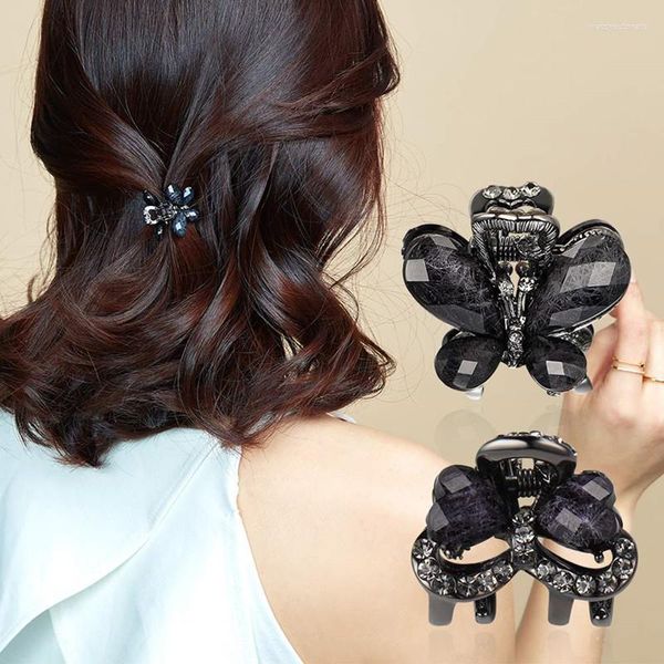 Clip per capelli Chimera Small Metal Crab 2pcs/set di cornice a farfalla di strass per le donne Girls Black Black Crystal mascella