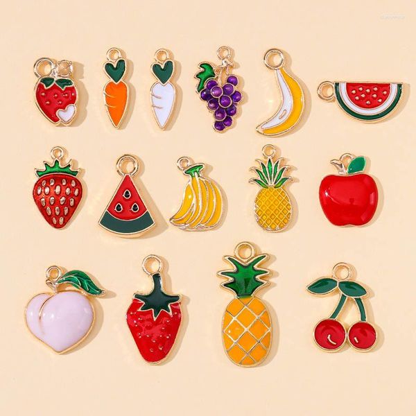 Charms 10pcs fofos maçã de morango de maçã frutas de abacaxi frutas de cereja pingente de branquear de joias diy