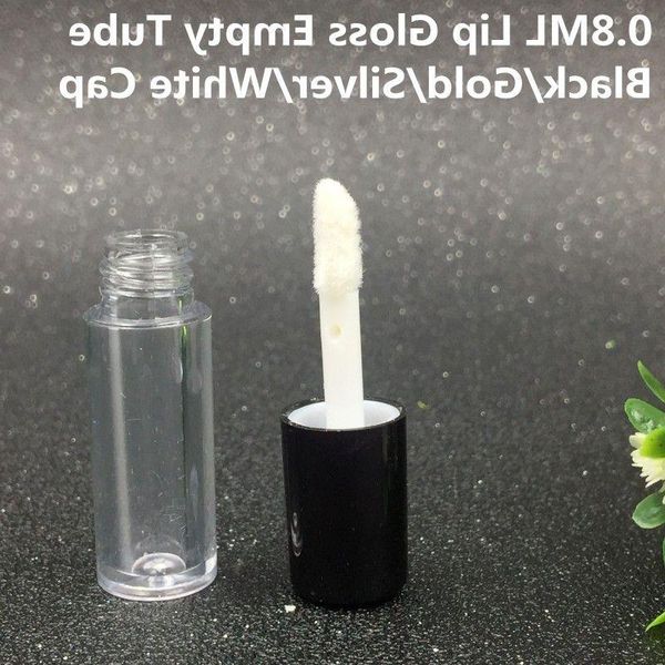 08ML Mini tubo vuoto trasparente per lucidalabbra 50x13mm Nero Argento Tappo in oro Bottiglia di balsamo per labbra in plastica Rossetto Contenitore regalo campione Qdvkx