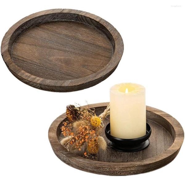 Utensílios de jantar 2pcs bandeja de madeira rústica porta -velas - madeira de pilar de placa decorativa pequena para mesa de jantar da fazenda