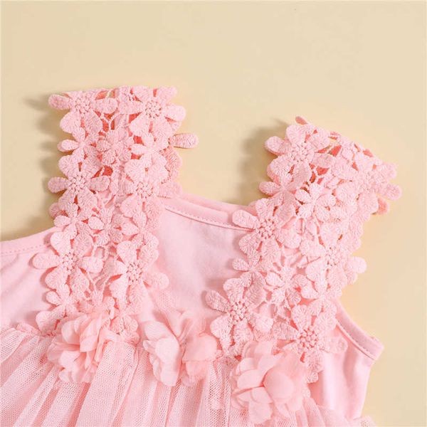 Abiti da ragazza Abiti estivi per neonati dolci Pagliaccetti per neonate Abito in cotone con fiori senza maniche Gonna in tulle a rete Tute Outfit 0-24M