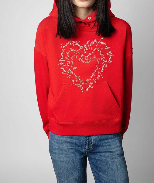 Sorto de moletom feminino de Zadig Voltaire 23 ZV Pullover de retalhos de retalhos Love Hot Diamante