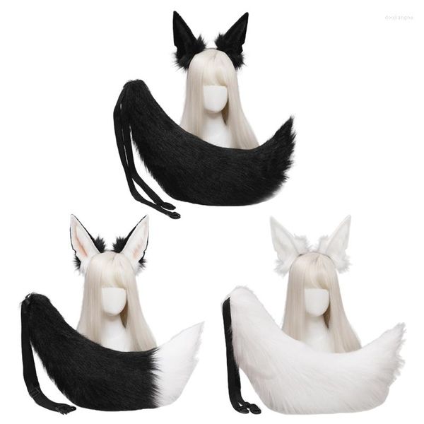 FESTIDAS DE FESTIDAS MENINAS MENINAS LOBO LONF CAIL Conjunto de cabelo de cabelo de cabelo adorável cocar de halloween Cosplay Acessórios sofisticados lx9e