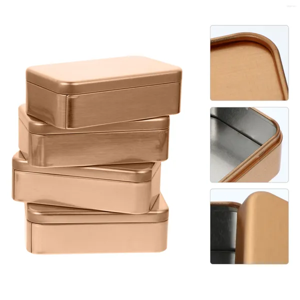 Depolama Şişeleri 4pcs Metal teneke kutu kapaklı boş dikdörtgen menteşeli teneke kutular için taşınabilir kap şeker iyilikleri takı altın