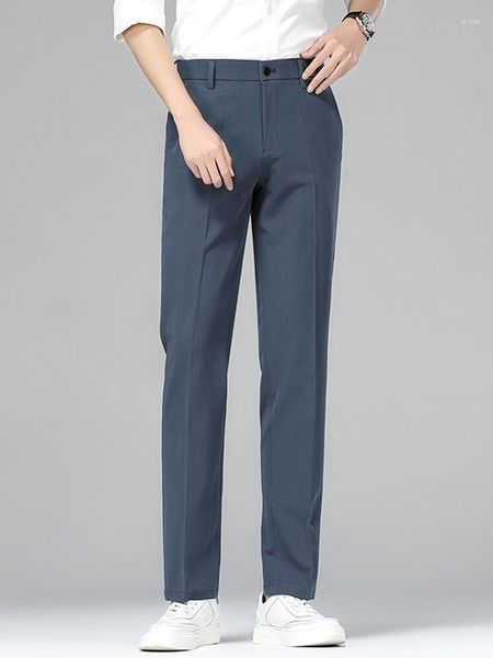 Calça masculina de verão luminthin rusc casual along slim chinos da moda coreana clássica long longa calça formal masculina