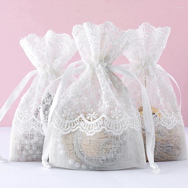 Wrap regalo 20/50pcs sacche di pizzo a stella bianca borse disegnabili borse slub gioielli caramelle biscotti dragee bonbonniere packaging