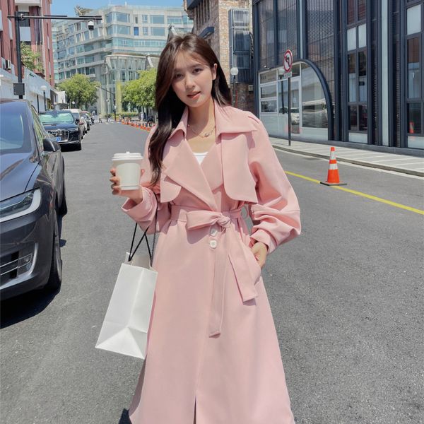 Damen -Trenchcoat Pink Long Jacket 2023 Spring Elegant Fashion Casual Lose Belt Korean Style Windbreaker Oberbekleidung 2312 230814