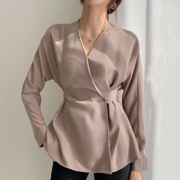 Женские блузки чистый цвет женские корейские рубашки офисные леди кружевные талия феммерки черные топы