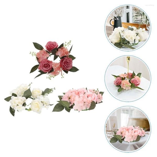 Flores decorativas 3 PCs anéis de anel rosa Wrinal