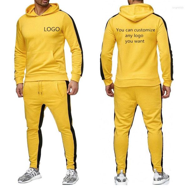 Erkeklerin izleri bahar sonbahar gündelik trend hoodie kazak özel logo baskısı harajuku yüksek kaliteli pamuk spor 2 parçalı set