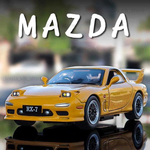 1 32 Mazda Rx7 AE86 Legierung Metall Metalstautos Model Spielzeugfahrzeugfahrzeuge Rücken und Licht für LDREN Boy Toys Geschenk T230815 zurückziehen