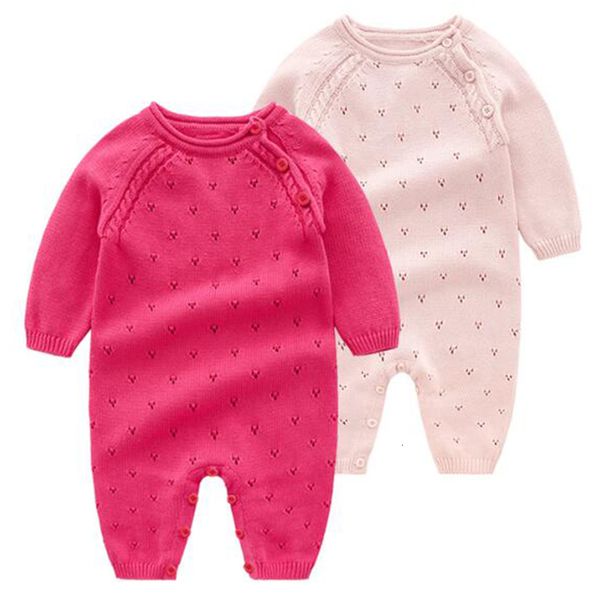 ROMPERS 2023 Baby Stricker reines Baumwollbabys Kleidung geborene Mädchen stricken Prinzessin Long Sleeves Herbst Jumpsuit Strickwege 230814