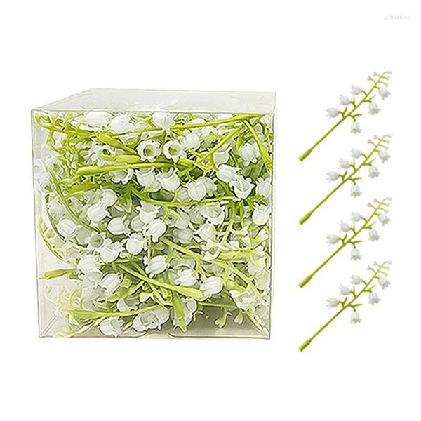 Fiori decorativi 100 pezzi / scatola Teste di fiori artificiali per ghirlande nuziali fai-da-te Mini mughetti Decorazioni per la casa finte