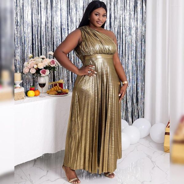 Plus -Size -Kleider Abendkleid Riched ärmellose One Schulterkleidung Luxus langer Robe 2023 Sommer Frauen Trendy Elegante Party