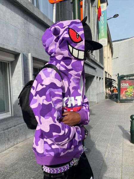 Moletons masculinos moletons y2k Hoodie Hip Hop Camouflage impressão de zíper de grandes dimensões moletom com capuz 2023 New Harajuku Street Punk Rock Jacket Tops Streetwear