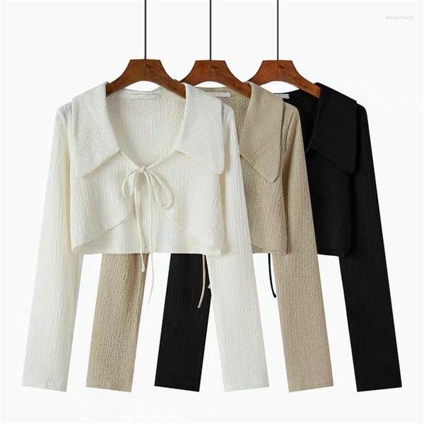 Magliette da donna a maniche lunghe con cardigan da donna maglione anteriore aperto maglione a cardigan a abbinamento