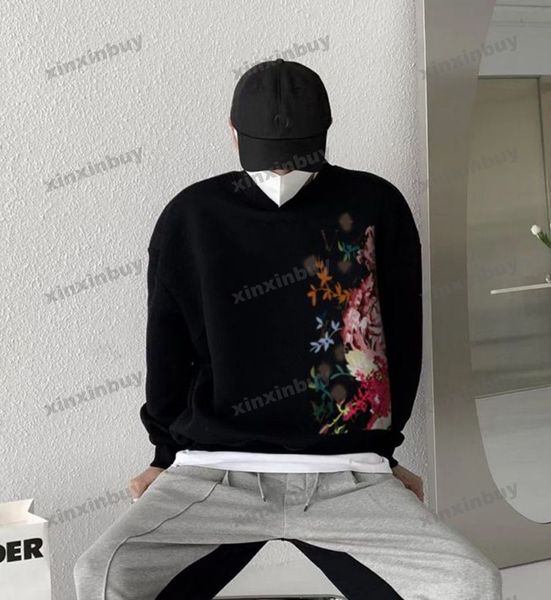 Xinxinbuy Männer Frauen Designer Sweatshirt Buntes Blumengraffiti Druckpullover grau blau schwarz weiß s-xl