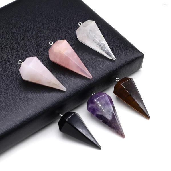 Подвесные ожерелья натуральные каменные подвески конус розовые Quartz Аметисты маятник