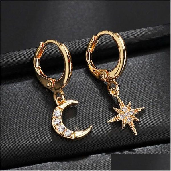 Stud Fashion Frau Ohrringe 18k Gold Mond und Star Dangle Charms Clasp Hoop Ohrring Luxusschmuck Accessoires für Mädchen Frauen Drop del dhdsq
