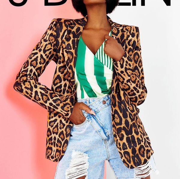Menas femininas Blazers de estilo europeu de leopardo casaco Office Lady feminino Blazer Spring Autumn Plus Tamanho do terno 230815