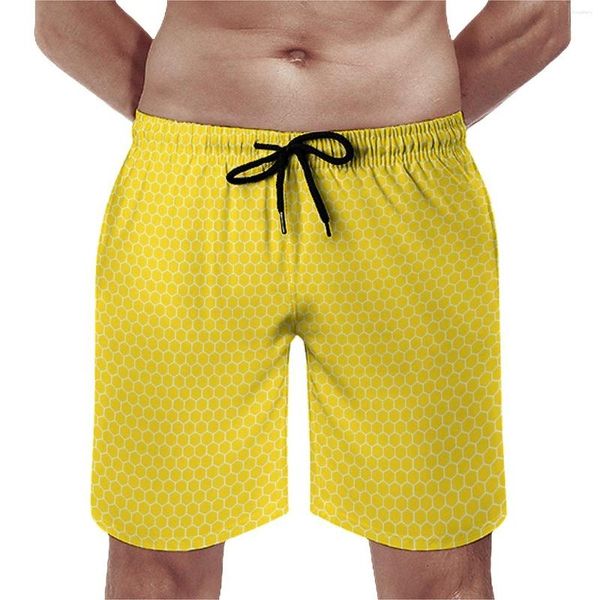 Herren -Shorts Yellow Buchs Gymnasten Geometrisch Print Fashion Board Short Hosen gedruckt Sport Fitness Schnell trocken Schwimmstüle Geschenk