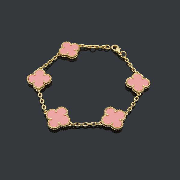 Pink Color Shell Frauen Designer Armreifen Top-Qualität Brass Classic Fünf vier Blüten Armband Luxus Paar Armbänder Großhandel Großhandel