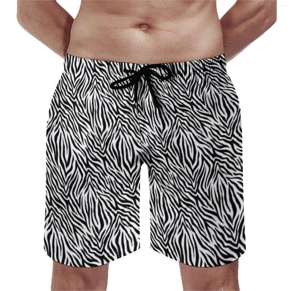 Short shorts zebra listras pranchas da moda preto animal branco praia vintage masculino gráfico executando rápido, trunks de natação seca presente