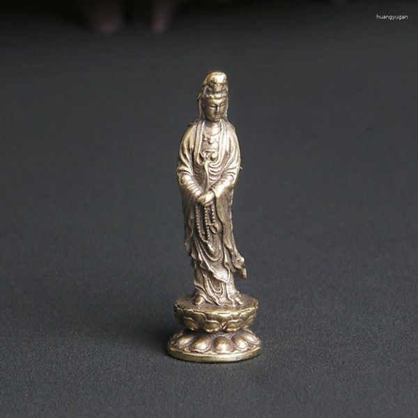 Figurine decorative in ottone cinese kwan-yin guan yin buddha squisite piccole statue decorazioni per la casa.