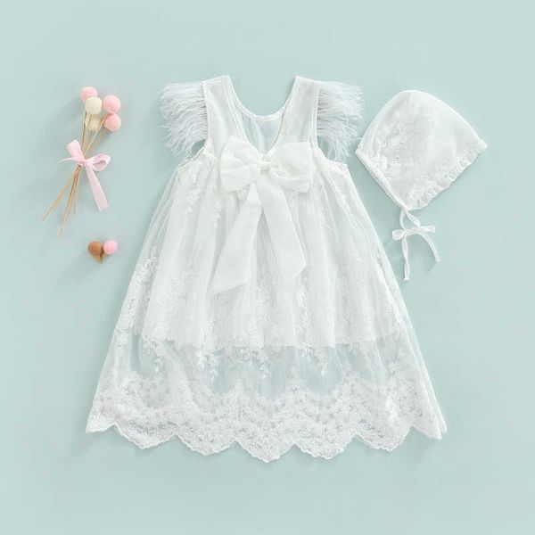 Mädchen Kleider Sommer Prinzessin Kleinkind Baby Mädchen Taufe Kleid Rüschen Ärmel Solide Blumen Zurück Bowknot Kleid + Hüte Outfit