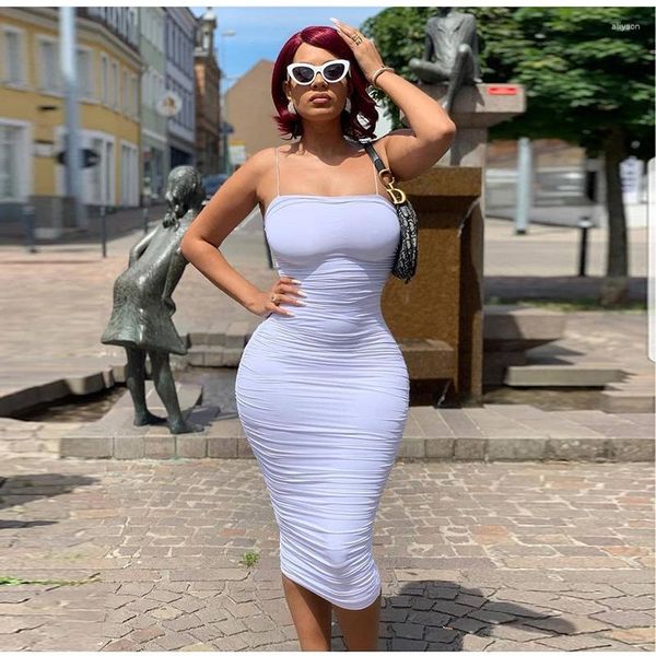 Abiti casual Summer Woman 2023 Elegante vestito a nastro bianco Lace su Slip BodyCon Stilla senza schienale Abbigliamento