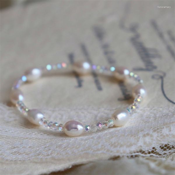 Pulseiras de charme amizade bracelete de cristal branco para mulheres arroz irregular barroco pérola elástica jóias de noivas