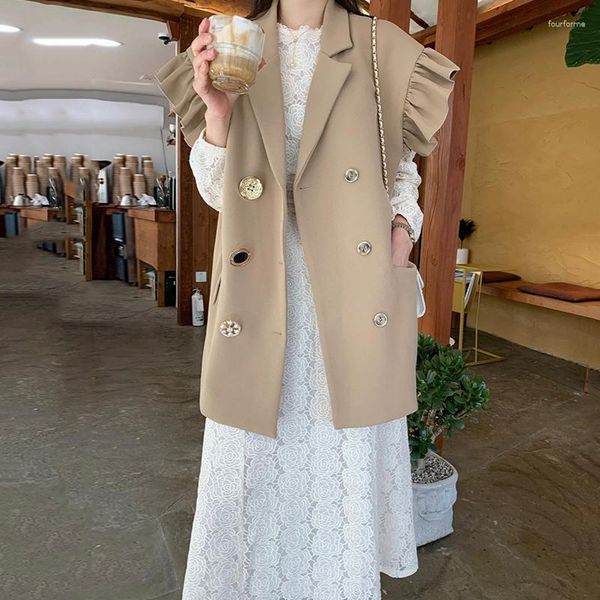 Giubbotti da donna corea chic elegante abito elegante colletto in legno cappotto volare manicotto da donna wincoat gancello cavo out fiore femmina 2023 autunno