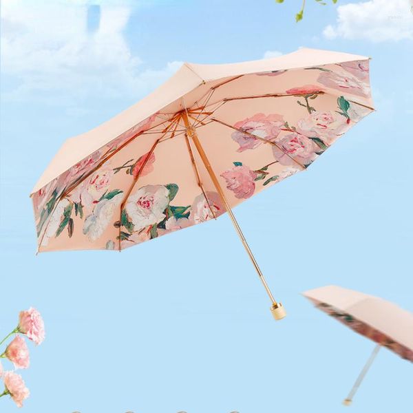 Зонтичные золотые рама с полюсом составной цветовой клей защита солнца UV Retro Rain и Dual Acement Umbrella