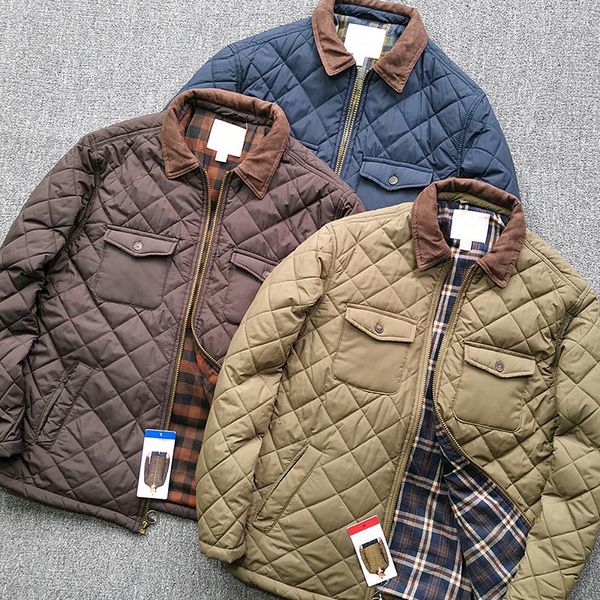 Jaquetas masculinas Casque de algodão pescoço camaco de bolso impermeável Winter Spring Checked Retro casual