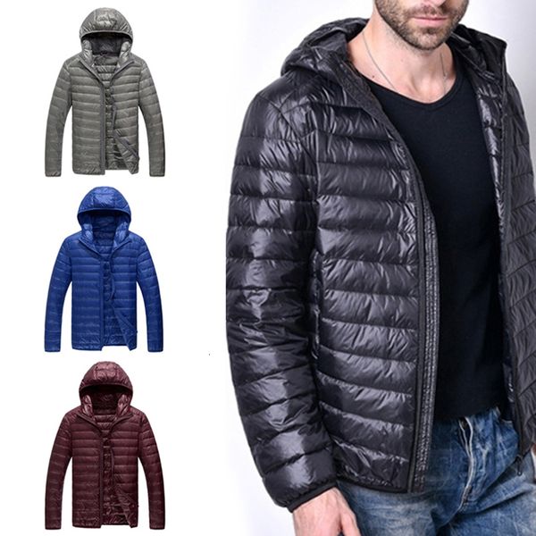 Men's Down Parkas Parkas Puffer Light Down Jacket Men Men Feather Hooded Casat Ultralight Casal acolchoado para baixo Jaquetas Spring Winter Plus Tamanho 5xl 6xl 230815