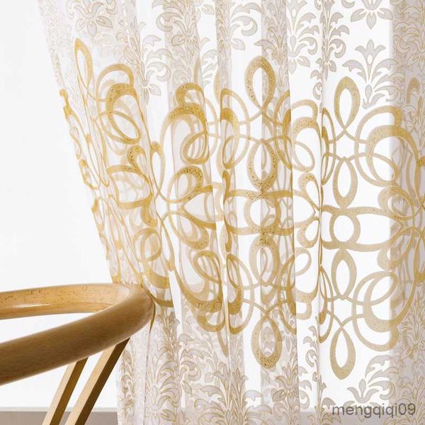 Cortina de cortina floral curtagens de tule para sala de estar cortinas marrom marrom para quartos anéis de estilo europeu R230815